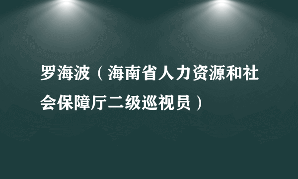 罗海波（海南省人力资源和社会保障厅二级巡视员）