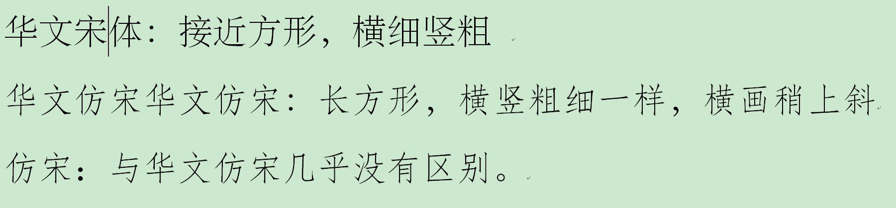 华文宋体和仿宋体是一样的字体吗？