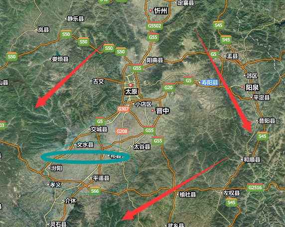 山西太原市三面环山，我想问那三面，最好有地形图，讲解一下