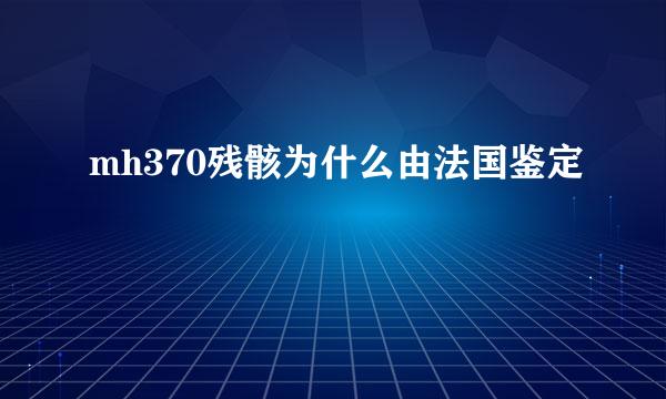 mh370残骸为什么由法国鉴定