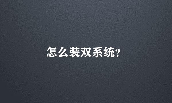 怎么装双系统？