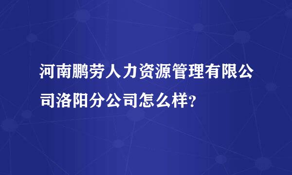 河南鹏劳人力资源管理有限公司洛阳分公司怎么样？