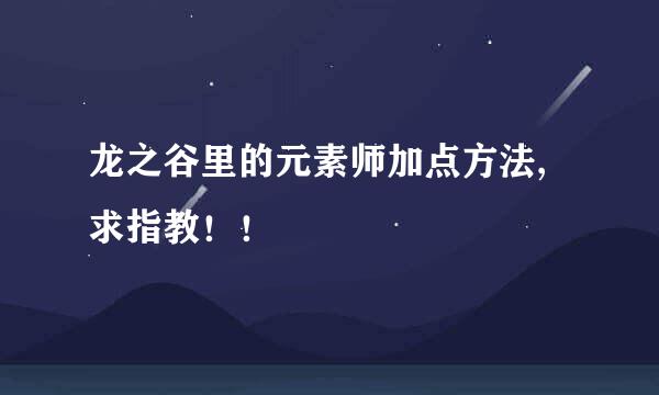 龙之谷里的元素师加点方法,求指教！！