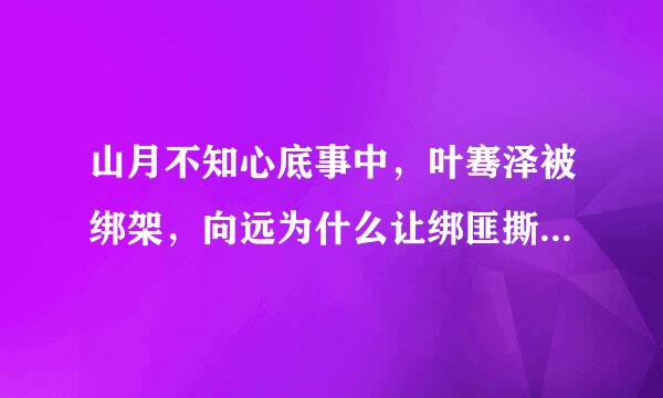 山月不知心底事中，叶骞泽被绑架，向远为什么让绑匪撕票?叶骞泽究竟爱没爱过向远?