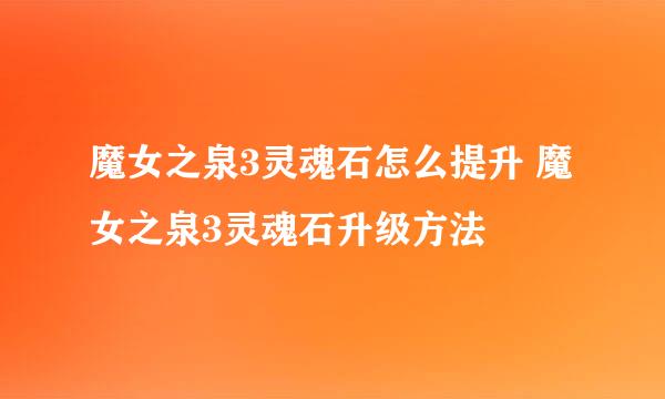 魔女之泉3灵魂石怎么提升 魔女之泉3灵魂石升级方法