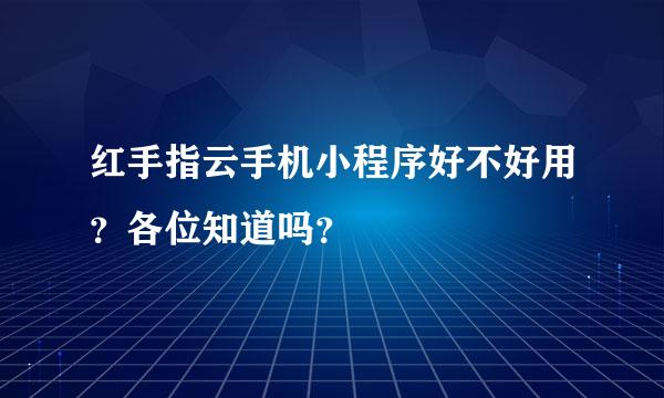 红手指云手机小程序好不好用？各位知道吗？