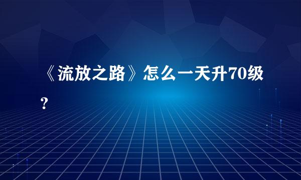 《流放之路》怎么一天升70级?