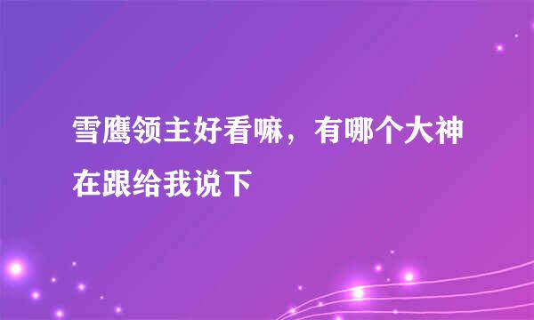 雪鹰领主好看嘛，有哪个大神在跟给我说下