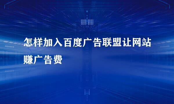 怎样加入百度广告联盟让网站赚广告费