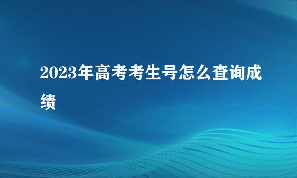 2023年高考考生号怎么查询成绩