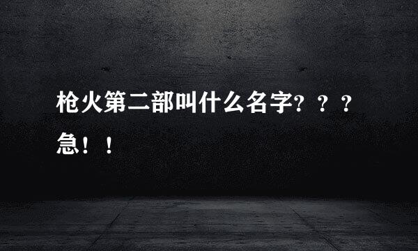 枪火第二部叫什么名字？？？急！！