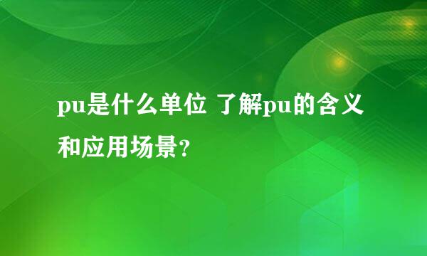 pu是什么单位 了解pu的含义和应用场景？