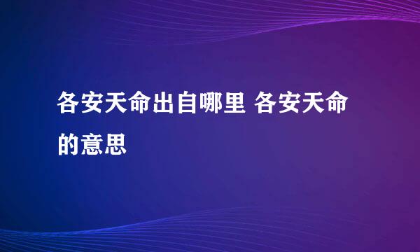 各安天命出自哪里 各安天命的意思