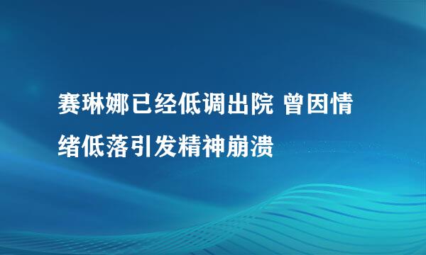 赛琳娜已经低调出院 曾因情绪低落引发精神崩溃