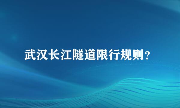 武汉长江隧道限行规则？