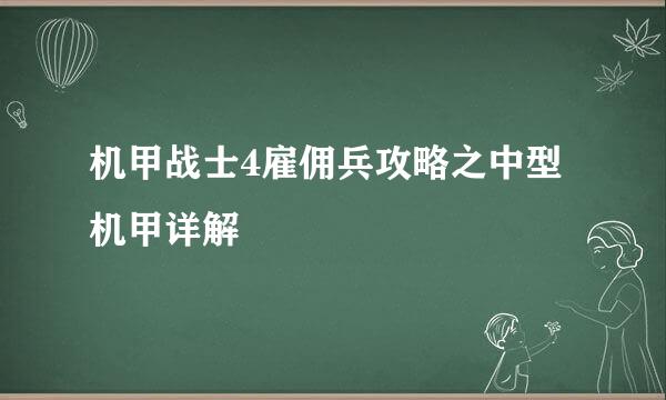 机甲战士4雇佣兵攻略之中型机甲详解