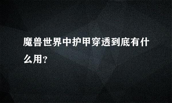 魔兽世界中护甲穿透到底有什么用？