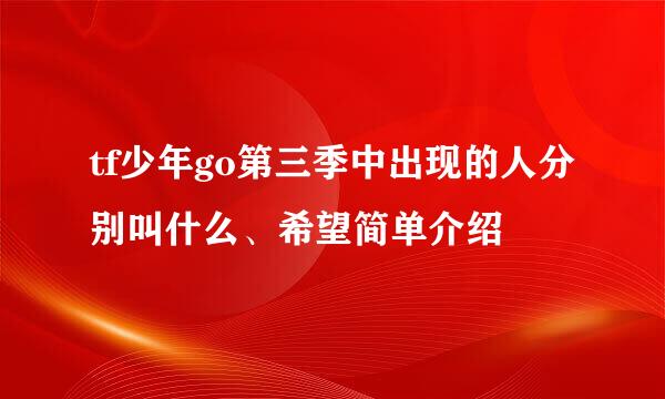 tf少年go第三季中出现的人分别叫什么、希望简单介绍