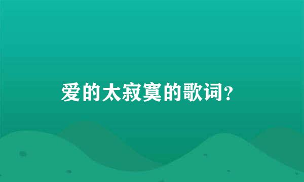 爱的太寂寞的歌词？