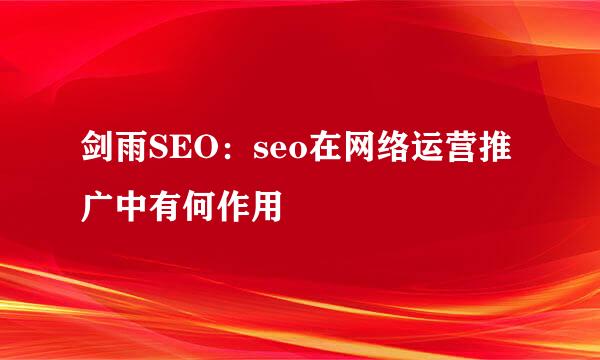 剑雨SEO：seo在网络运营推广中有何作用