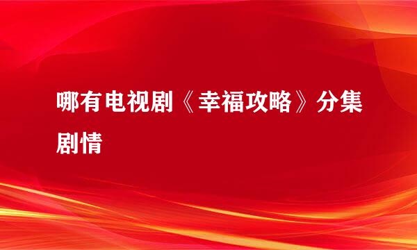 哪有电视剧《幸福攻略》分集剧情