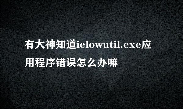 有大神知道ielowutil.exe应用程序错误怎么办嘛