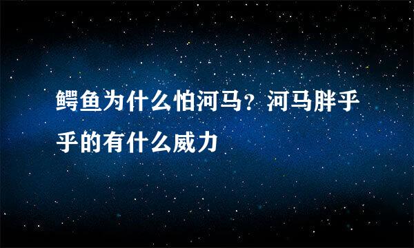 鳄鱼为什么怕河马？河马胖乎乎的有什么威力