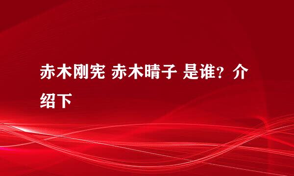 赤木刚宪 赤木晴子 是谁？介绍下