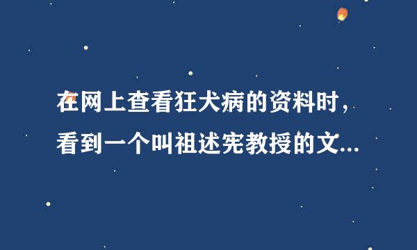 在网上查看狂犬病的资料时，看到一个叫祖述宪教授的文章。请问他是干什么的？