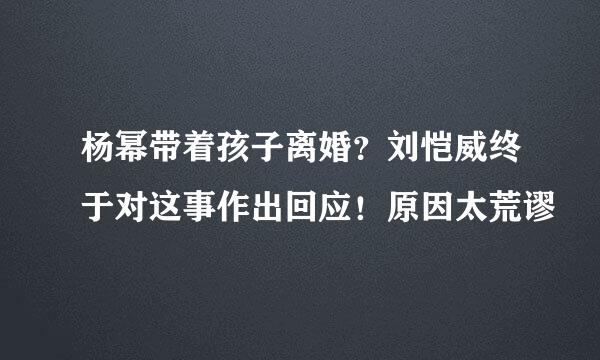 杨幂带着孩子离婚？刘恺威终于对这事作出回应！原因太荒谬