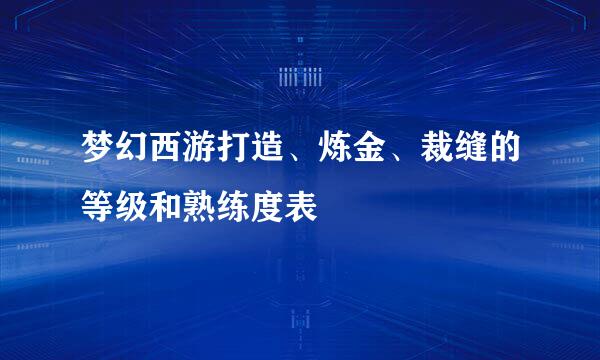 梦幻西游打造、炼金、裁缝的等级和熟练度表