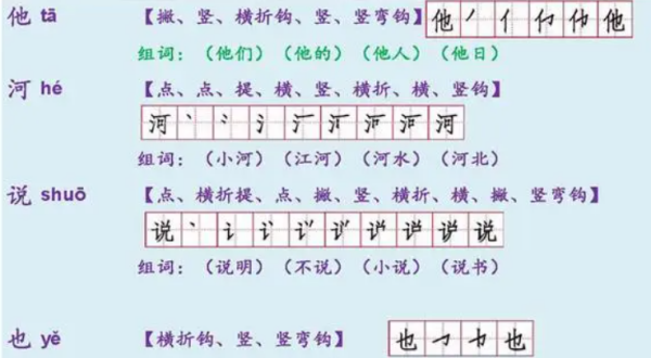 一年级语文下册生字笔顺