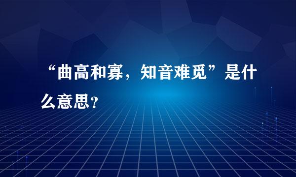 “曲高和寡，知音难觅”是什么意思？