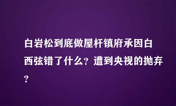 白岩松到底做屋杆镇府承因白西弦错了什么？遭到央视的抛弃？