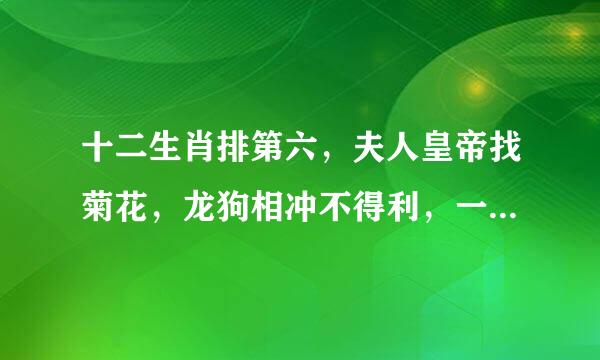 十二生肖排第六，夫人皇帝找菊花，龙狗相冲不得利，一三全来自四中本期，