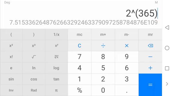 2的365次方等于多少？