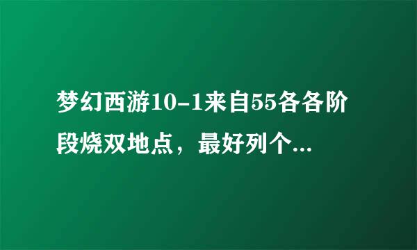 梦幻西游10-1来自55各各阶段烧双地点，最好列个360问答表