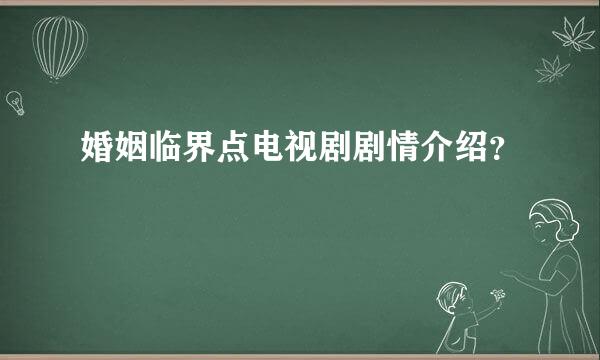 婚姻临界点电视剧剧情介绍？