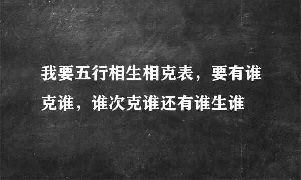 我要五行相生相克表，要有谁克谁，谁次克谁还有谁生谁