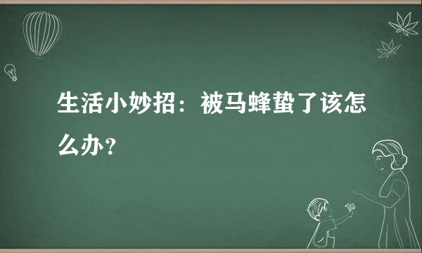 生活小妙招：被马蜂蛰了该怎么办？