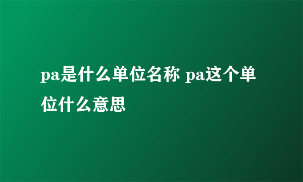 pa是什么单位名称 pa这个单位什么意思