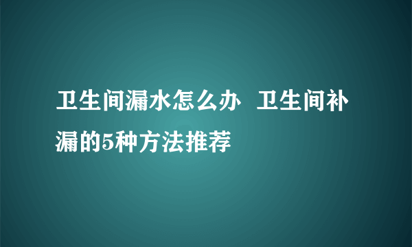 卫生间漏水怎么办  卫生间补漏的5种方法推荐