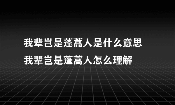 我辈岂是蓬蒿人是什么意思 我辈岂是蓬蒿人怎么理解