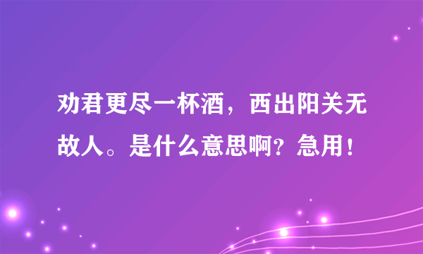 劝君更尽一杯酒，西出阳关无故人。是什么意思啊？急用！