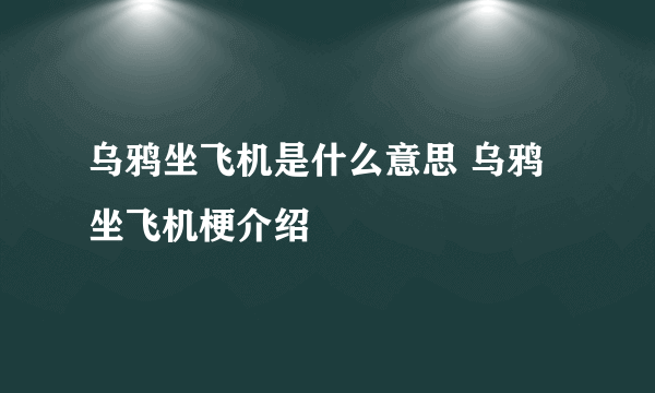 乌鸦坐飞机是什么意思 乌鸦坐飞机梗介绍