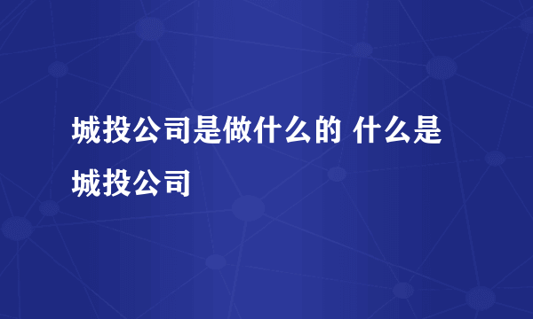 城投公司是做什么的 什么是城投公司