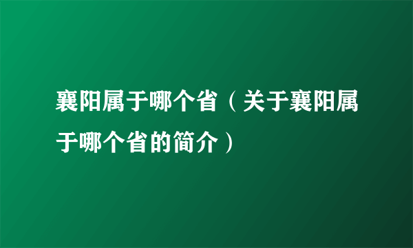 襄阳属于哪个省（关于襄阳属于哪个省的简介）