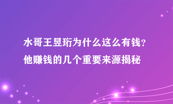 水哥王昱珩为什么这么有钱？他赚钱的几个重要来源揭秘