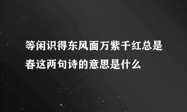 等闲识得东风面万紫千红总是春这两句诗的意思是什么