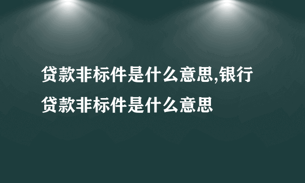 贷款非标件是什么意思,银行贷款非标件是什么意思